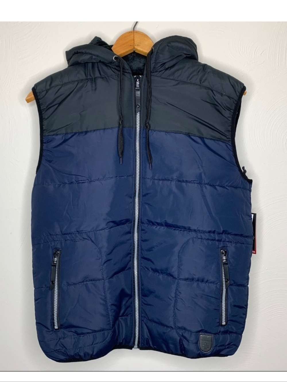 Men's Navy and Black Quilted Hooded Puffer Vest